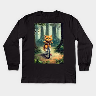 Cat riding a Bicycle Kids Long Sleeve T-Shirt